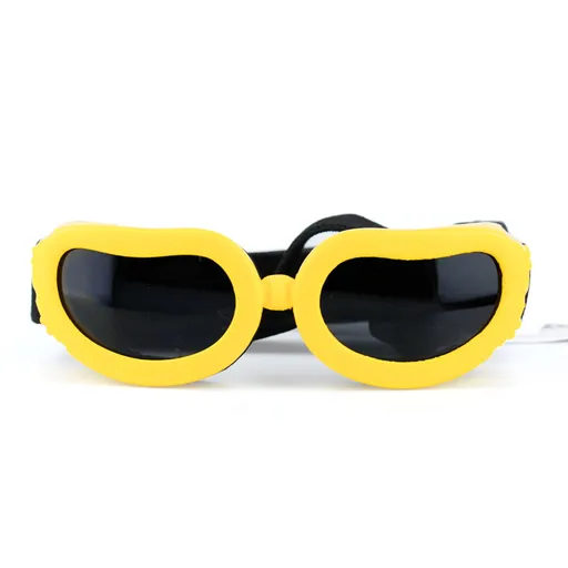 Foldable Pet Sunglasses for Small Dogs and Cats with UV Protection and Windproof Lens, Adjustable Elastic Strap Eye Wear for Car Rides, Outdoor Walks, Bike Rides and Photo Shoots (Yellow)