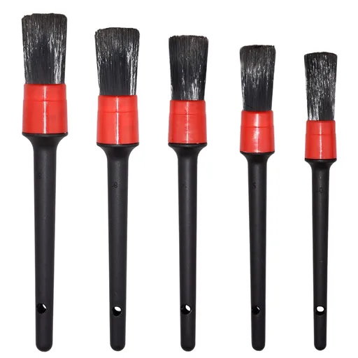 Detailing Brush Set -5 Different Sizes Premium Natural Boar Hair Mixed Fiber Plastic Handle Automotive Detail Brushes for