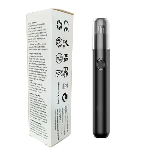 CX-D11 Black Electric Nose Hair Trimmer(12x2.5CM) - High-Speed 360° Rotating Blade, Painless Ear and Nose Hair Groomer with USB Charging