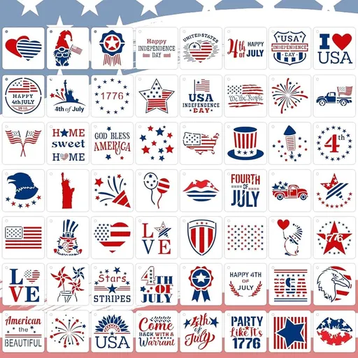 Patriotic Stencils - 56 Pack 4Th of July Stencils for Painting American Flag, Scrapbooking, Drawing, Wall, Floor Decor, Diy Rock Painting Art Projects (3 Inch)