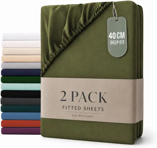 Hotel Quality Fitted sheets - 2 Piece Fitted sheets -Breathable Bedding - Wrinkle, Fade, Stain Resistant- 26inch/40cm Deep Pocket Fitted Bed Sheet-Wrinkle and Fade Resistant,(Olive green,Queen)