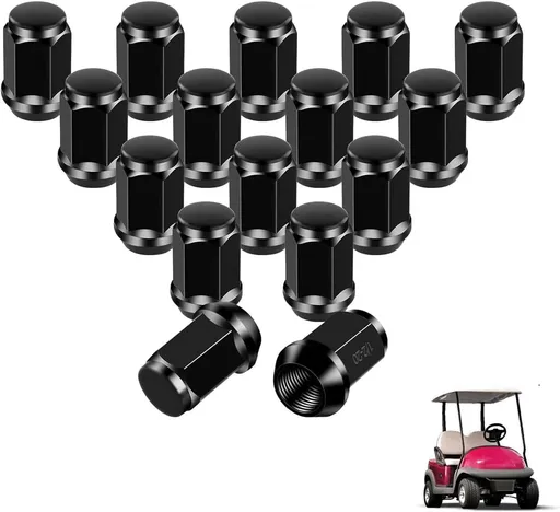 Golf Cart Wheel Lug Nuts, Chrome Nuts for EZGO Club Car Gas and Electric Models, 16 Packs (1/2-20 Size, Silver/Black Modified Style), Replaces OEM 1010984 14723-G1 Black -