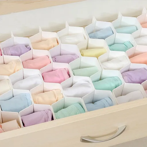 White Plastic Drawer Organizer with Grid Dividers for Socks, Underwear Storage in Closet, Dresser Drawers
