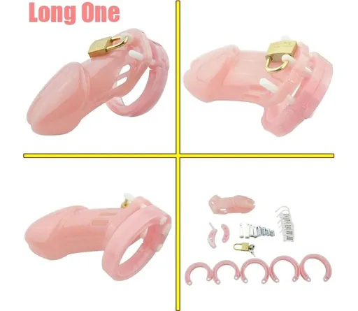 House Of Dasein Plastic Male Chastity Locking Cock Cage Bondage Kink Fetish Restraints - Pink - Long