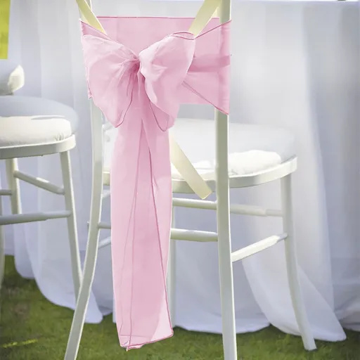25 Piece Organza Chair Sashes Silky Fully Stitched Edges Light Pink