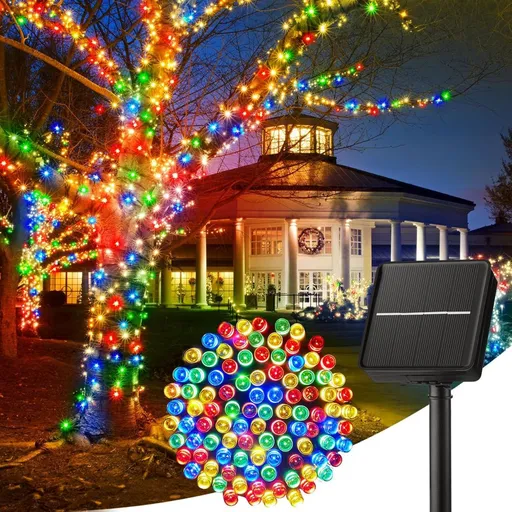 Solar String Lights Outdoor Waterproof, LED Outdoor Light | Solar Fairy Lights with 8 Lighting Modes, IP65 Waterproof Solar Christmas Halloween Lights for Outdoor Outside Tree Patio - Multi-color - Size 22ft 30-LED String Light