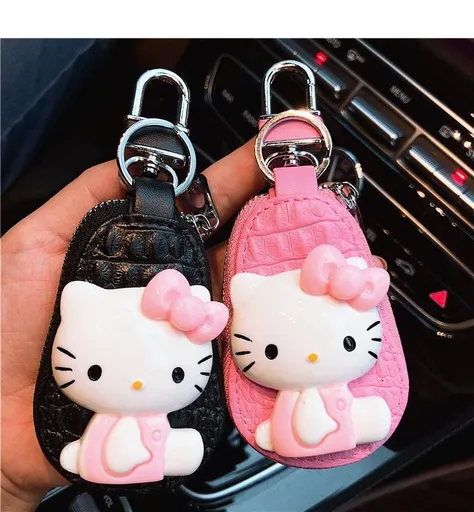 Genuine Leather Cartoon Key Bag Waist Hanging Orange Sitting Position