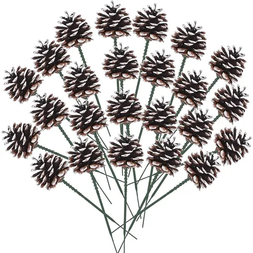 20PCS Christmas Pine Cones Decorations Picks - Snow Pine Cone for Xmas Tree Garland Wreath Ornaments Pinecones Decorating Winter Holidays Home