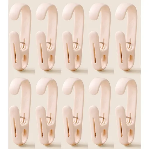 10-Pack Multi-Functional Hook Clips, Stackable Long-Tail Clips for Closets, for Kitchen and Bathroom—Pink