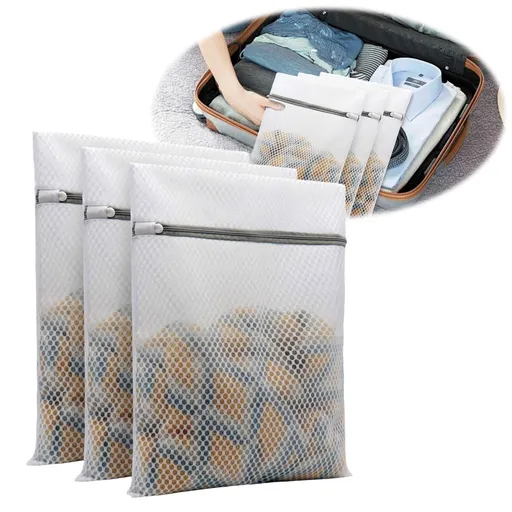 3 Pieces Honeycomb Delicates Laundry Bags, Zippered Mesh Wash Bags for Cotton Clothes, Sheets and Shoes, White, 30 x 40 cm