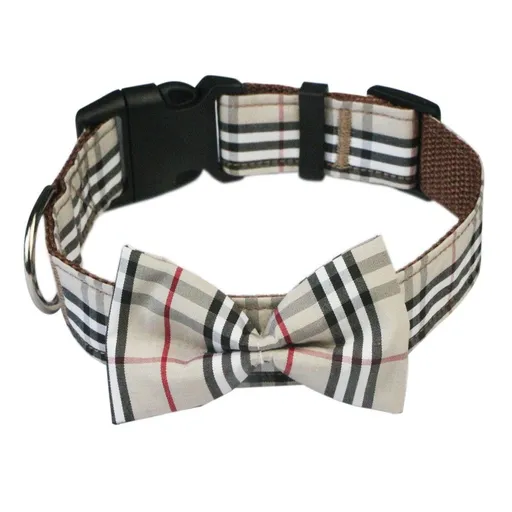 Hapi Dog Collar with Bow and Leash for Small Dogs Plaid collar + bow M (neck circumference 30~42cm)