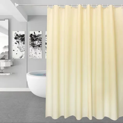 12 Hooks Solid Color Waterproof Shower Curtain for Bathroom, 180x180 cm, Mildew Resistant PEVA, Light Yellow