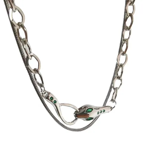 Fashion Costume Women, Snake Necklace for Women/Men, Double Chain Design for Necklace, Silver Necklaces