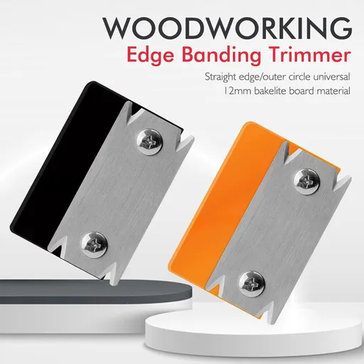 Woodworking Edge Banding Trimmer with Reversible Stainless Steel Blade for MDF Laminate Plywood PVC ABS Straight and Curved Edge Finishing Furniture Making (5 Pcs Edge Banding Trimmer (Orange Base) + 10 Pcs Replacement Blades)