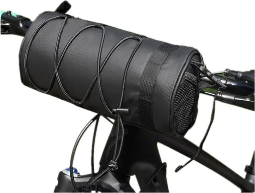 Bike Handlebar Bag Waterproof Bicycle Handlebar Roll Bag, Bike Front Pouch with Waterproof Zipper Shoulder Strap Removable Straps for Road Mountain Bike Cycling Travel (Black)