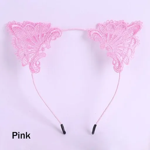 House Of Dasein Lace Cat Ears Headband Kitten Pet Play Cosplay Bdsm Accessories - Pink