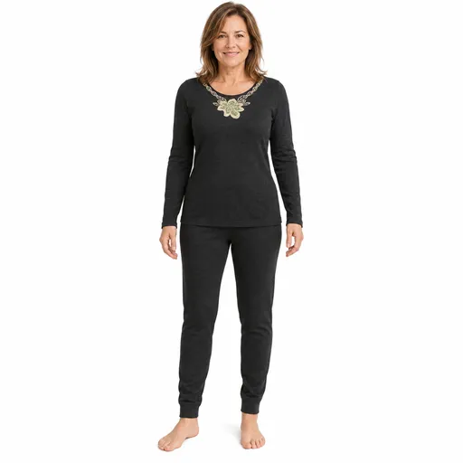 2pcs Set Womens Merino Wool Blend Pants & Top Underwear Leggings Thermal Thermals - Black