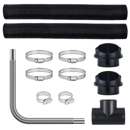 Diesel Heater Pipe Ducting Set, 3" Extendable Air Duct Hose, 1" Stainless Steel Exhaust Pipe, 2 Air Vents, Tee Air Outlet Connector and Hose Clamps, for 2KW/5KW/8KW Diesel Parking Heaters