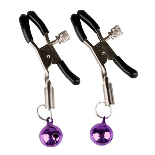 1 Pairs Adjustable Bell Nipple Clamps - Metal Sensory Clamps with Screw Tension Control, Soft-Coated Tips and Hanging Bells for Couples and Adult Play