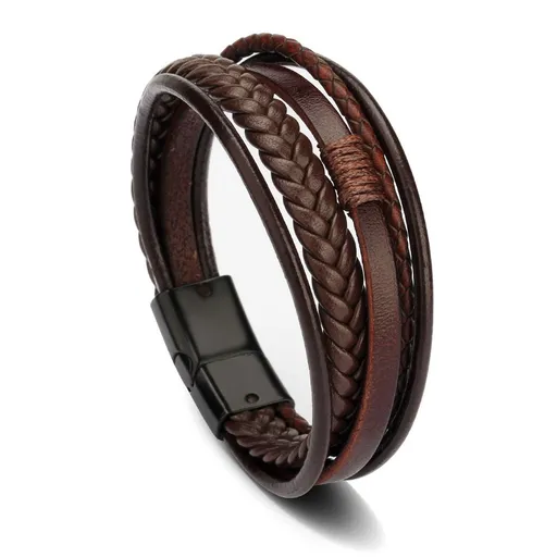 Protection Multilayer Braided Wristband Bangle for Holiday Gifts Men's Black Leather Multi-Strand Bracelet Casual Brown Braided