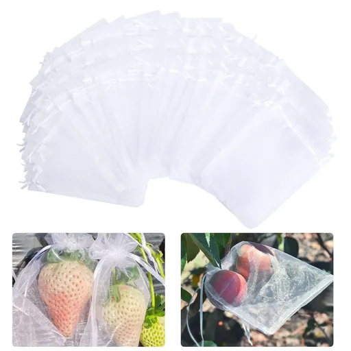 100 Pieces Fruit Netting Bags - Fruit Protection Bags with Drawstring, Garden Plant Net Barrier Bag for Tomatoes, Grapes, Mangoes