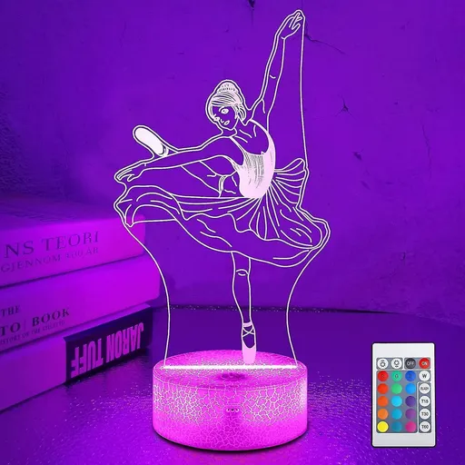 JUSCH Cute Dancing Dancer Ballet Girl Ballerina 3D Optical Illusion LED Bedroom Decor Sleep Table Lamp with Remote 7 Colors Visual Night Light Birthda
