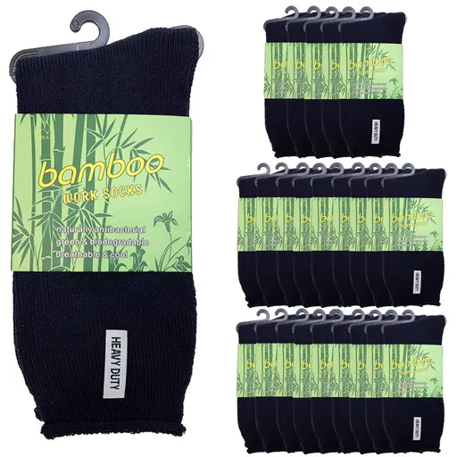 24 Pairs PREMIUM BAMBOO SOCKS Mens Heavy Duty Thick Work Socks Cushion BULK - Navy Blue