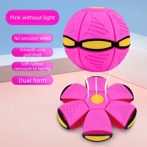 Pink LED Transforming Flying Disc Ball Toy with Music & No Light - Soft EVA Bounce Ball and Frisbee Shape Switchable Outdoor Interactive Soccer Toy for Exercise and Fun