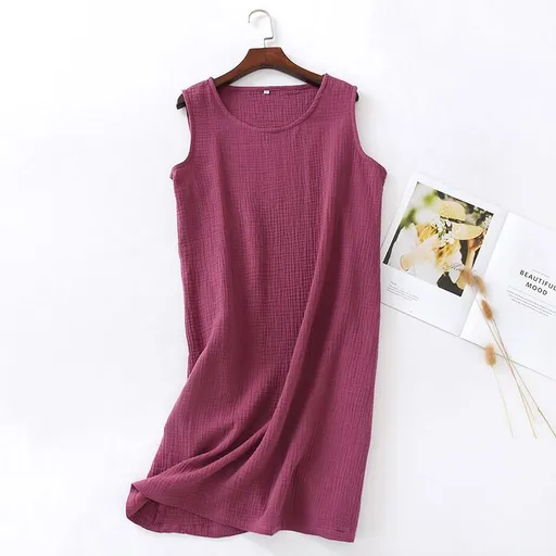 Women Cotton Sleeveless Nightgown Mid Skirt Summer Jujube L