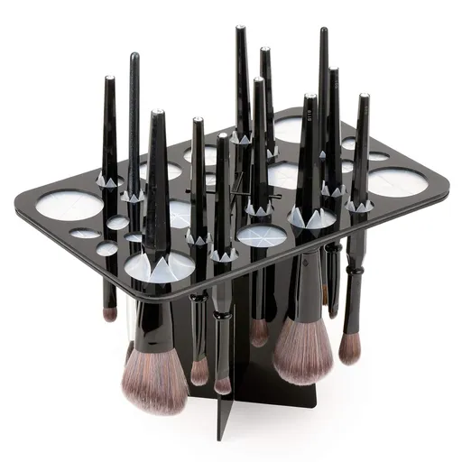 Acrylic Drying Rack for Brushes, Collapsible Stand with 28 Slots Nail, Paint, and Makeup Brushes – Black, Unisex, Ideal Artists Enthusiasts Black