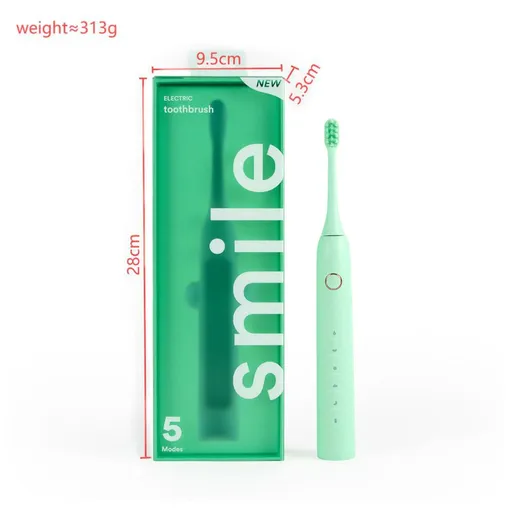 Green 5 Modes Sonic Electric Toothbrush with Smart Timer - IPX7 Waterproof, 60 Day Battery Life, USB-C Rechargeable, Soft Bristles for Sensitive Gums, Adult Oral Care Gift
