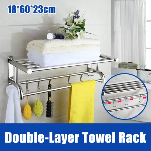 Towel Rack Bathroom Hotel Rail Holder Stainless Steel Wall Mounted Storage Shelf