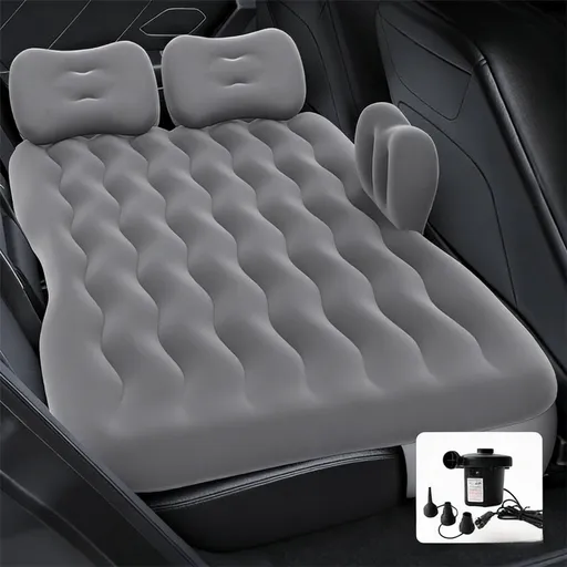 Grey Multi-Chamber Car Inflatable Air Mattress with Electric Pump & Pillows for Universal Backseat Sleeping and Camping(174 x 68 CM)