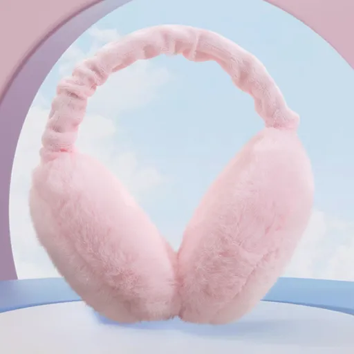 Fuzzy Ear Muffs, foldable winter earmuffs with soft warm ear covers for women girls and kids, White, for winter outdoor travel and daily wear