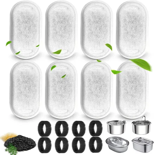 Cat Water Fountain Filterstainless Steel Pet Water Dispenser Fountain Filter Replacement with 8 Sponges (8 Filters&8 Sponges)