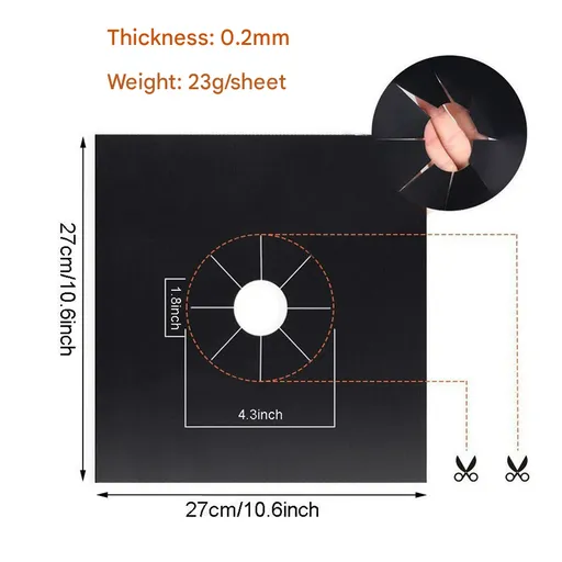 2-Piece Black Reusable Oil-Proof Teflon Stovetop Burner Liners - Cuttable, Non-Stick, Heat-Resistant & Dishwasher Safe Clean Pad