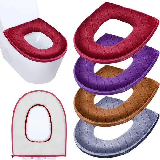 4 Pcs Toilet Seat Covers Pads for Bathroom Comfortable Cushion Cover Soft Thicker Warmer Washable Pad with Zipper Home Reusable(Modern,Gray, Violet, Red, Brown) Gray, Brown Modern