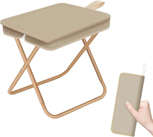 Folding Stool, Portable Camping Stool with Carry Bag, Retractable Foot Rest, Outdoor Folding Chair Stool, Ultralight Beach Fishing Chairs for Outdoors (Cream)