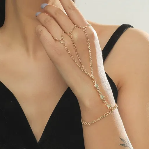 Finger Ring Hand Chain Bracelet Gold Link Bracelet Slave Hand Harness Bracelet Cute Love Heart Star Bracelet for Women Girls