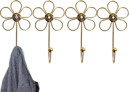 4 pieces - Hanging hooks - iron - imitation gold - 16*8.5 cm - Coat hooks - Key hooks - Wall hooks - Kitchen hooks - Towel hooks - Hooks - Hooks - Hanging hooks - Hooks for keys - Elegant - Hanging hook - flowers - Coat hook - Clothes hook