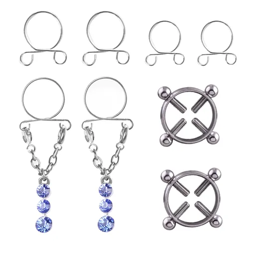 Fashion Water Drop Screw Non Pierced Nipple Ring Set Nipple Ring Body Jewelry (Blue)