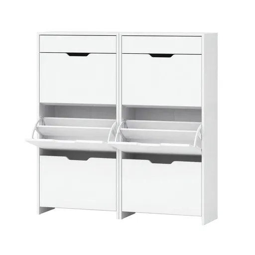 Artiss 2x Shoe Cabinet Organiser 3 Flip Drawer High Gloss White