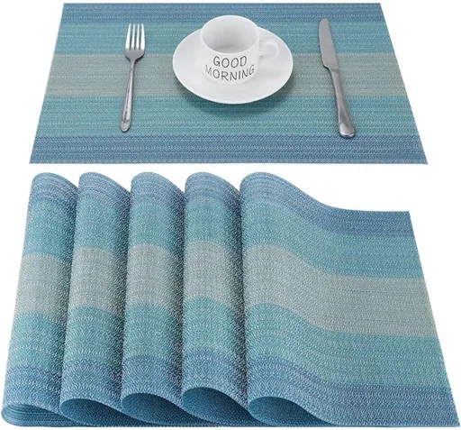 6 Pieces Easy Clean Table Mats non slip Heat Insulation Stain, Resistant Table Coaster, 45cm x 30cm, Blue