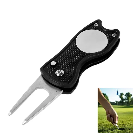 Golf Divot Repair Tool, Foldable Pop-up Button Stainless Steel Switchblade & Detachable Golf Ball Marker