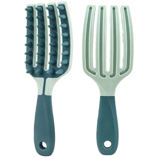 Two-Tone TPR Scalp Massage Shampoo Brush, Wet & Dry Hair Cleaning Comb for Itch Relief & Dandruff Removal—Green
