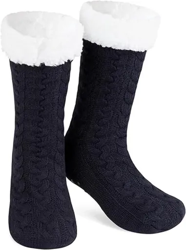 Slipper Socks Fluffy Warm Coral Fleece Lined Non-Slip Black