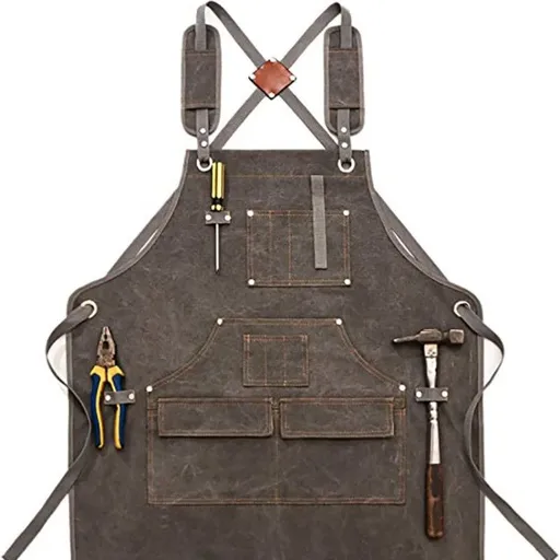 Thick Canvas Tool Apron With Multiple Pockets, Adjustable Work Apron for Woodworking, Gardening, and Auto Repair—Gray