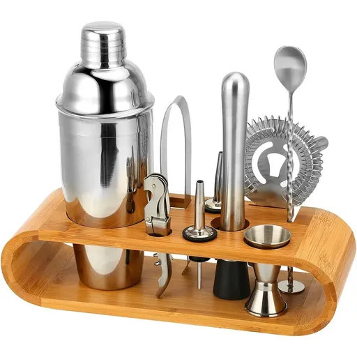 Cocktail Shaker Set Bar Tools Stainless Steel Mixing Glasses Drink Shaker Cups - Silver