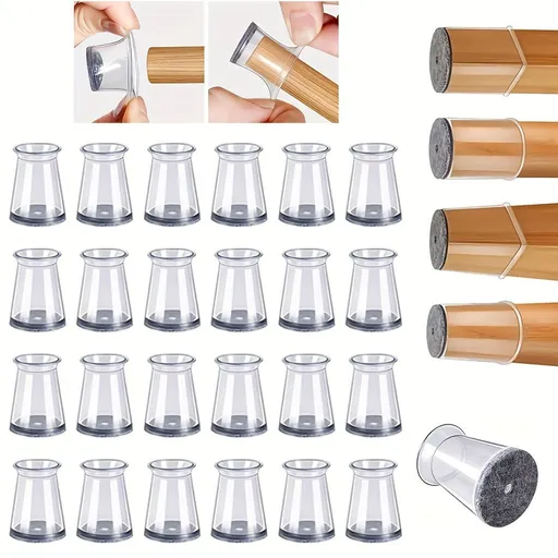 24 Pack Round Silicone Chair Leg Caps, Anti-Scratch Floor Protectors and Noise Reducing Furniture Feet, Transparent, 16 to 22 mm