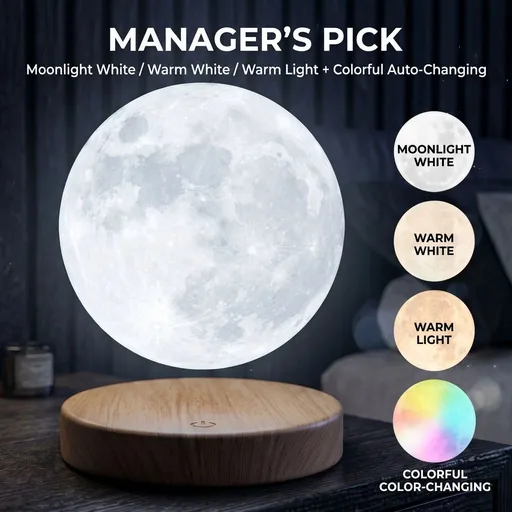 Levitating 3D Moon Lamp with 360° Rotation, Touch Control, Three Fixed Color Temperatures and Multicolor Gradient Glow, Realistic Crater Texture, Perfect for Bedside, Desk Decor, and Gift Giving (3‑Color + 7‑Color RGB, Super Bright, Touch Switch)